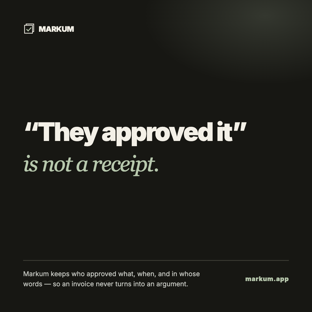 Markum keeps approval proof in writing